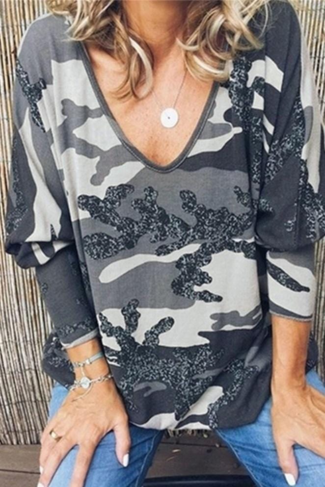 sexy-v-neck-loose-print-long-sleeved-top