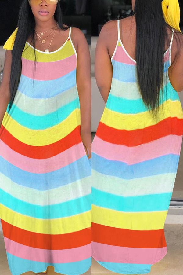sexy-rainbow-striped-sleeveless-dress