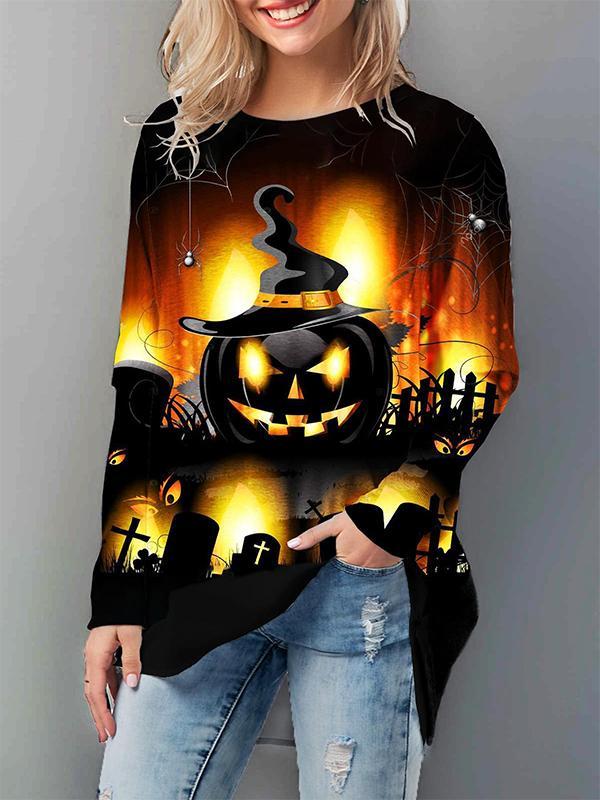 amourpolly-casual-loose-halloween-round-neck-pumpkin-print-t-shirt