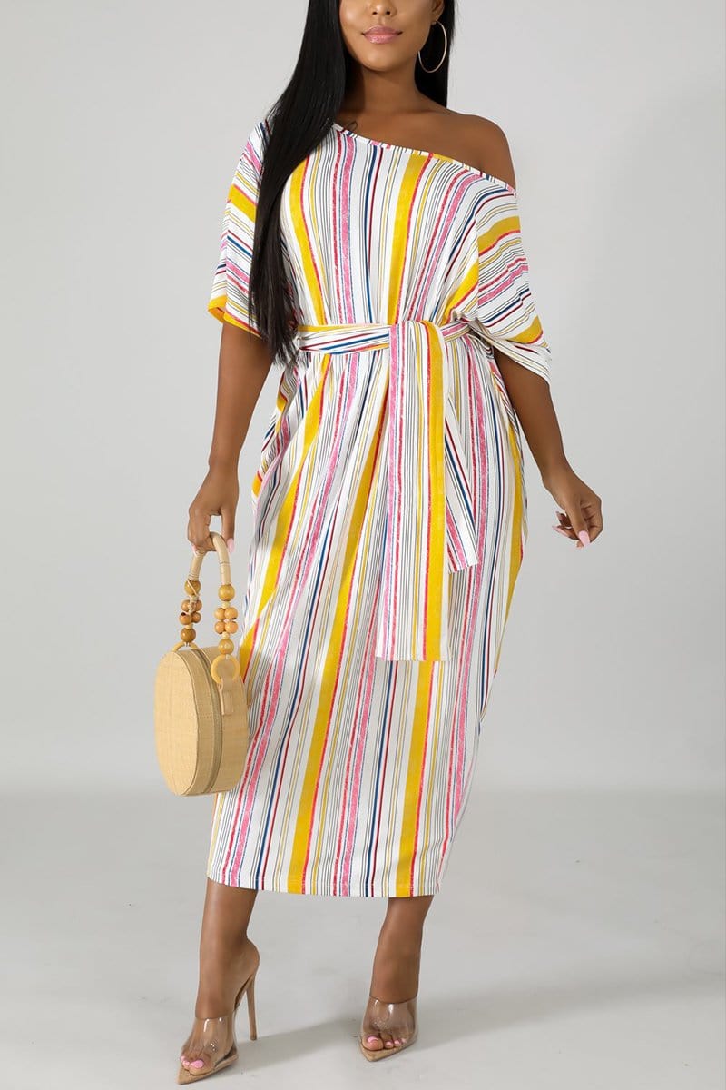 fashion-casual-striped-printing-loose-dress