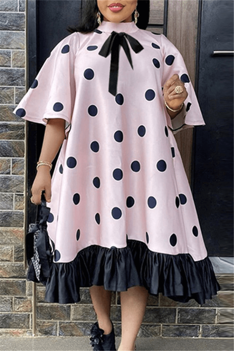 casual-lovely-bowknot-polka-dot-dress