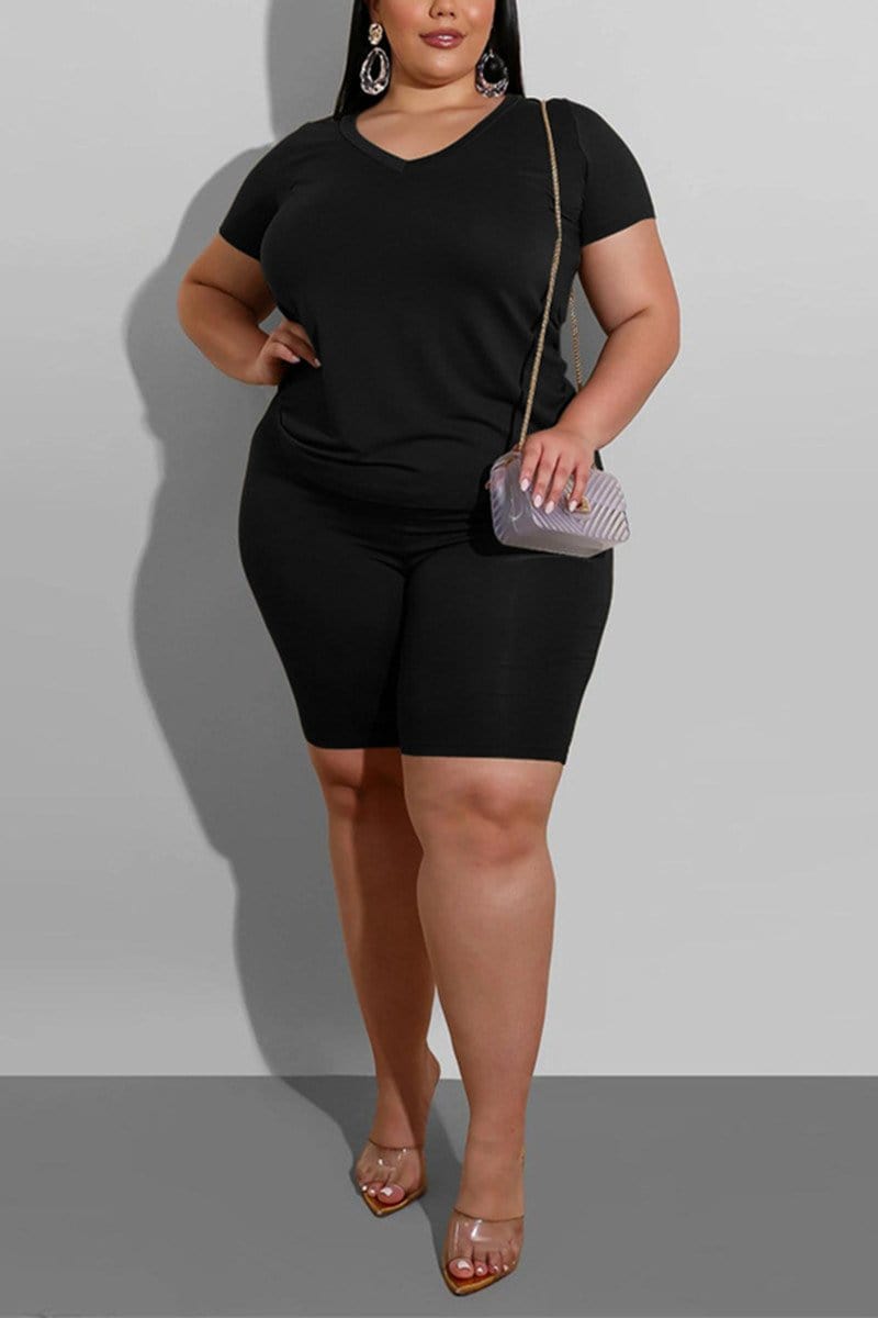 casual-plus-size-solid-color-two-piece