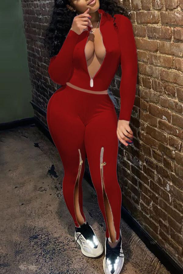 fashion-sexy-zipper-slit-solid-color-two-pieces