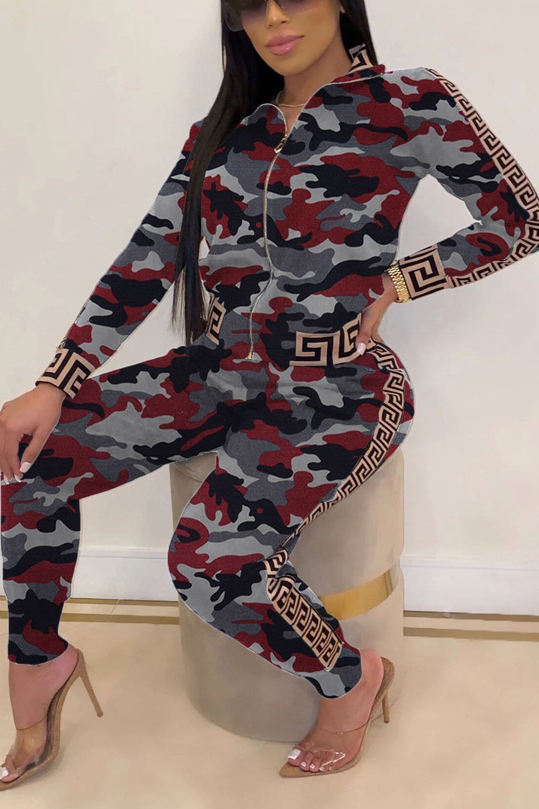 casual-zipper-camouflage-print-two-piece
