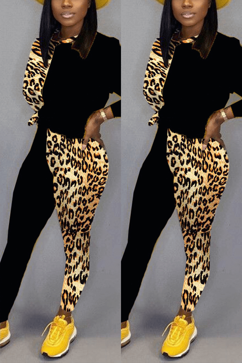 casual-leopard-print-stitching-two-piece