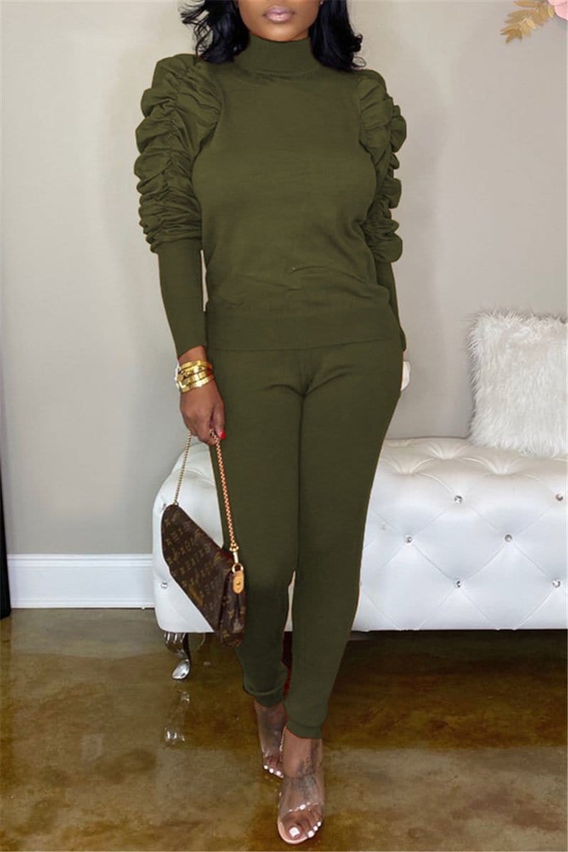 casual-high-neck-puff-sleeve-two-piece