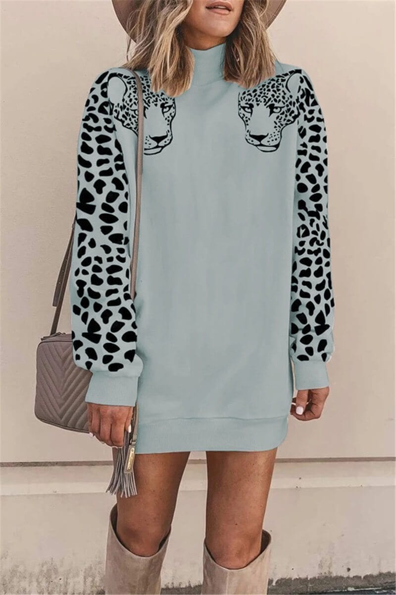 casual-fashion-high-collar-leopard-dress