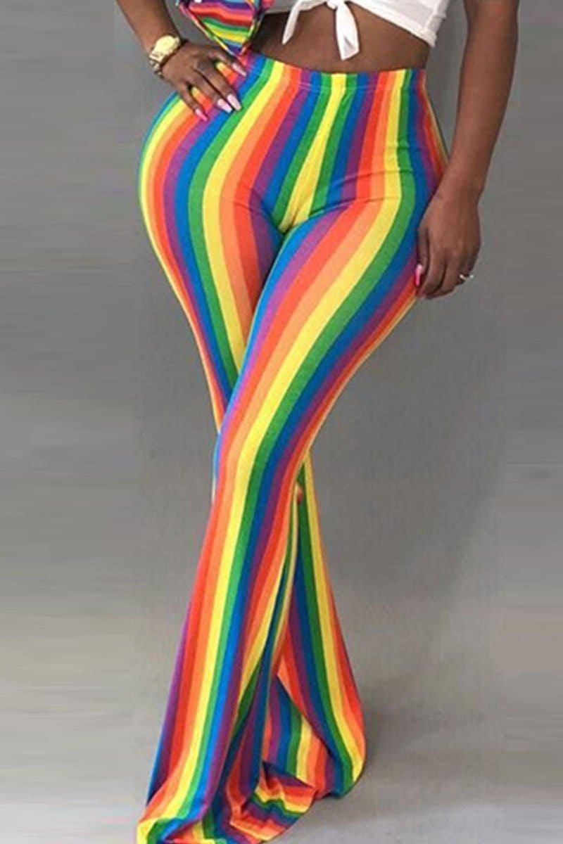 casual-rainbow-striped-print-pants