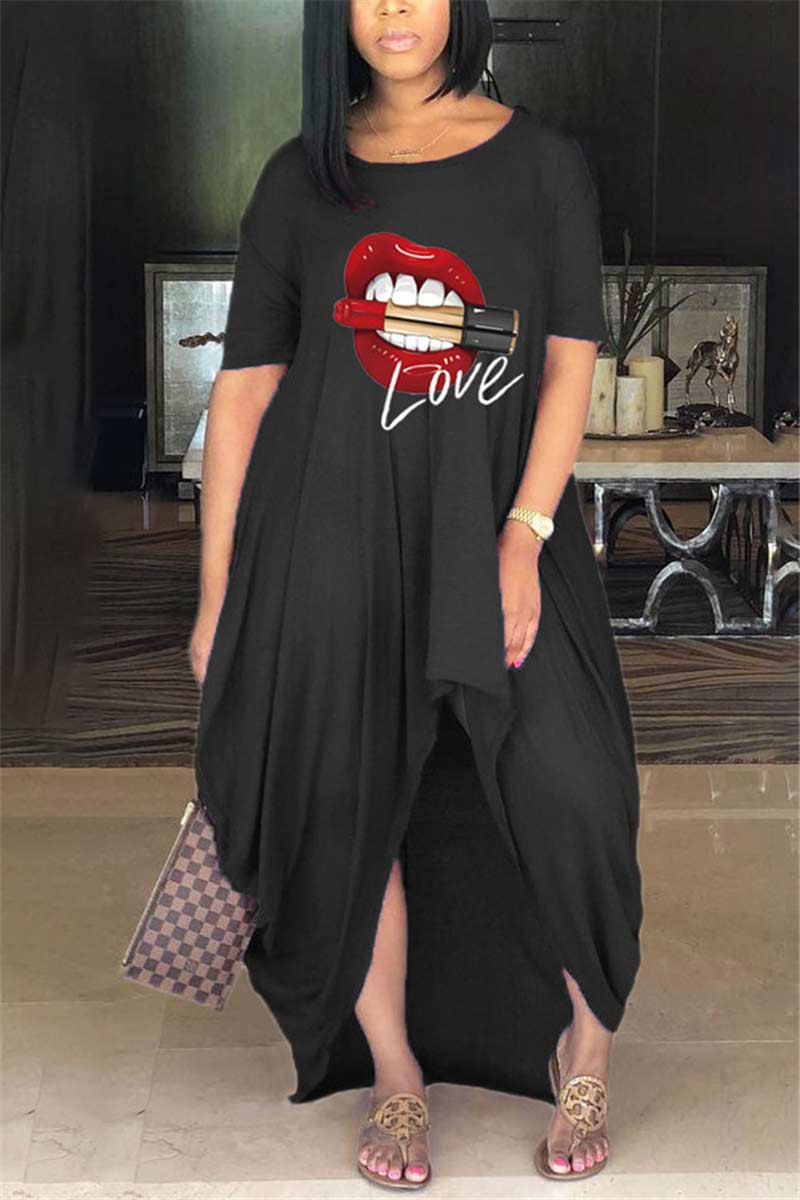 casual-lip-printed-asymmetrical-plus-size-dress