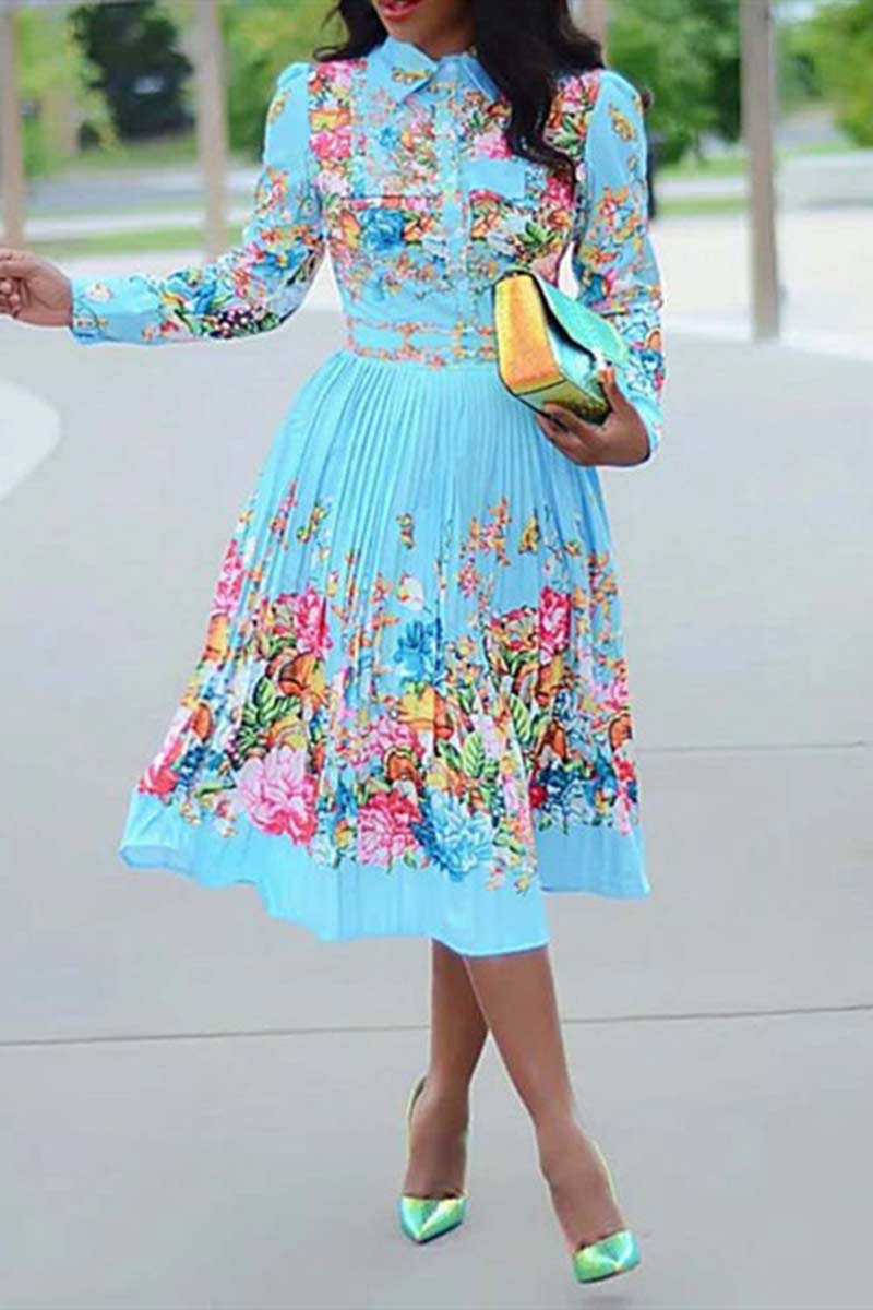 fashion-long-sleeve-pleated-print-dresses