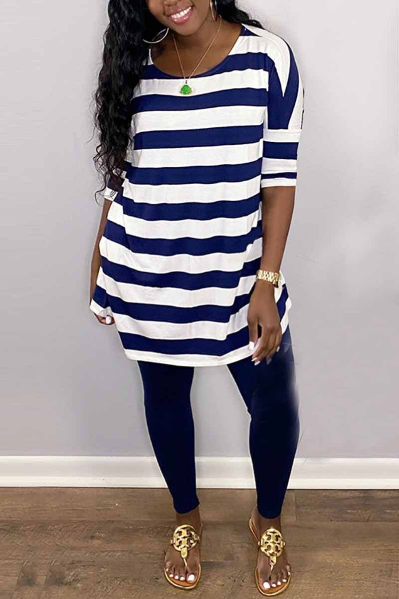 casual-loose-striped-print-top-set