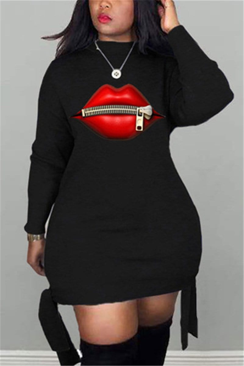 casual-plus-size-lips-printed-dress