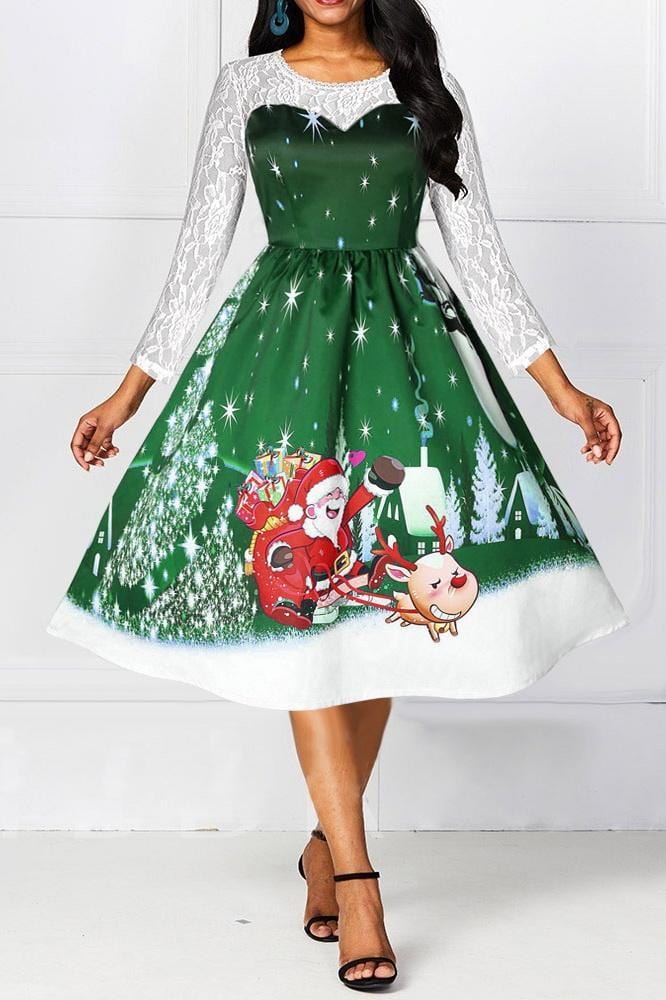 christmas-lace-patchwork-sleeve-cartoon-dress