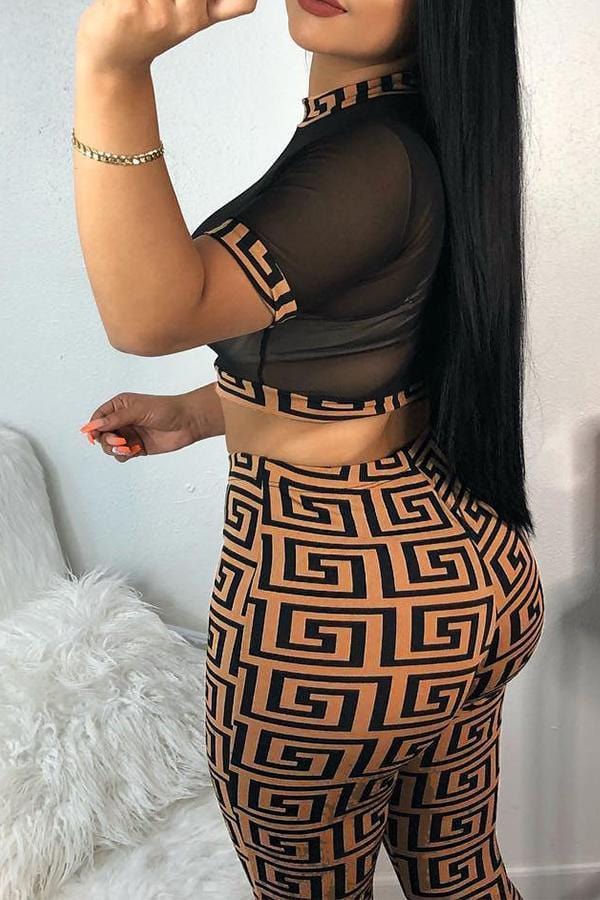 Sexy Printed Top And Tight Pant Set