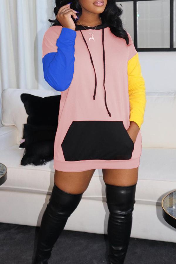 free-shipping-online-clothing-sale-plus-size-long-sleeve-casual-color-block-hood-casual-wear-dress-x2069