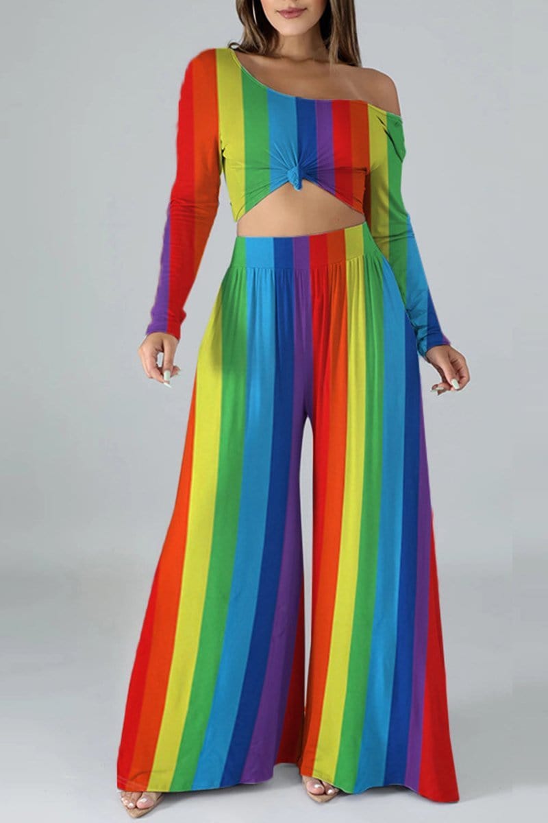 rainbow-striped-print-pant-set