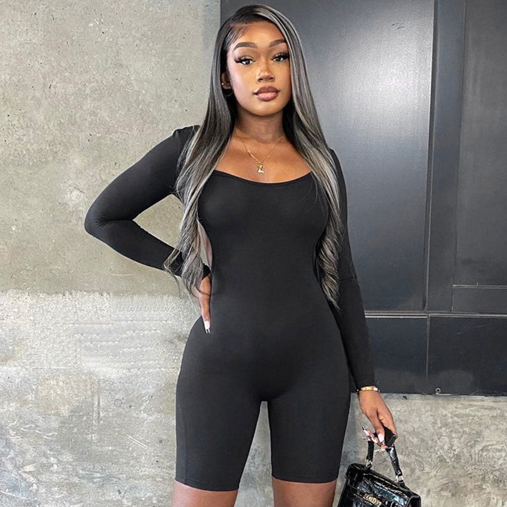 active-chain-strap-scoop-neck-long-sleeve-backless-romper-black