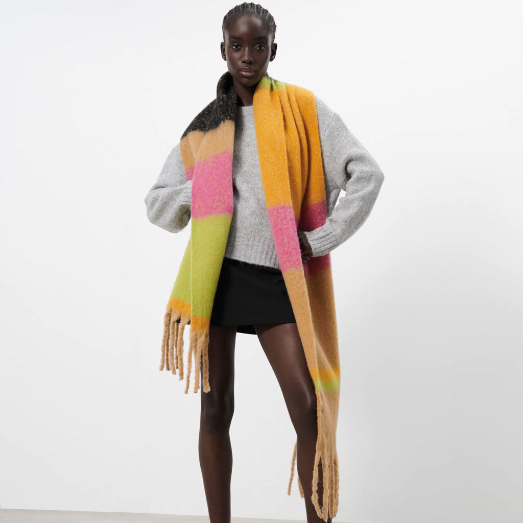 bright-rainbow-stripe-printed-brushed-narrow-fringe-scarf-multicolor