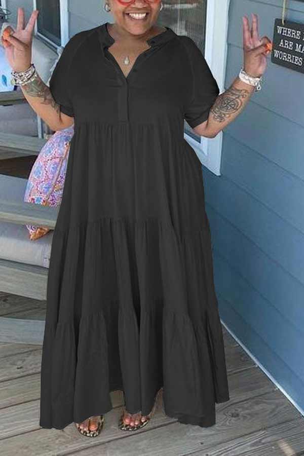 casual-buttons-solid-color-pleated-dress