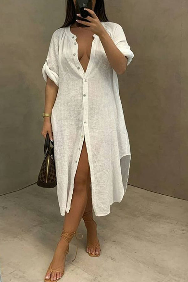 casual-loose-shirt-solid-color-dress