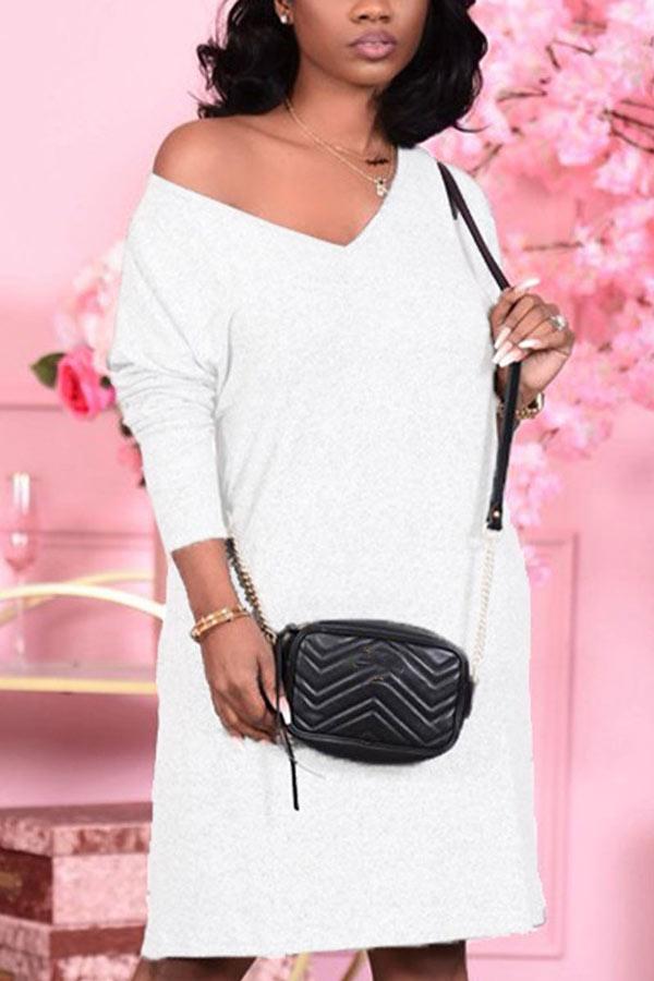 casual-loose-solid-v-neck-dresses