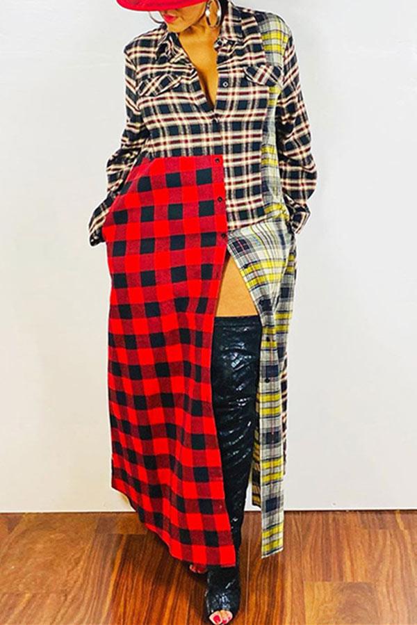 casual-plaid-printed-ankle-length-dress