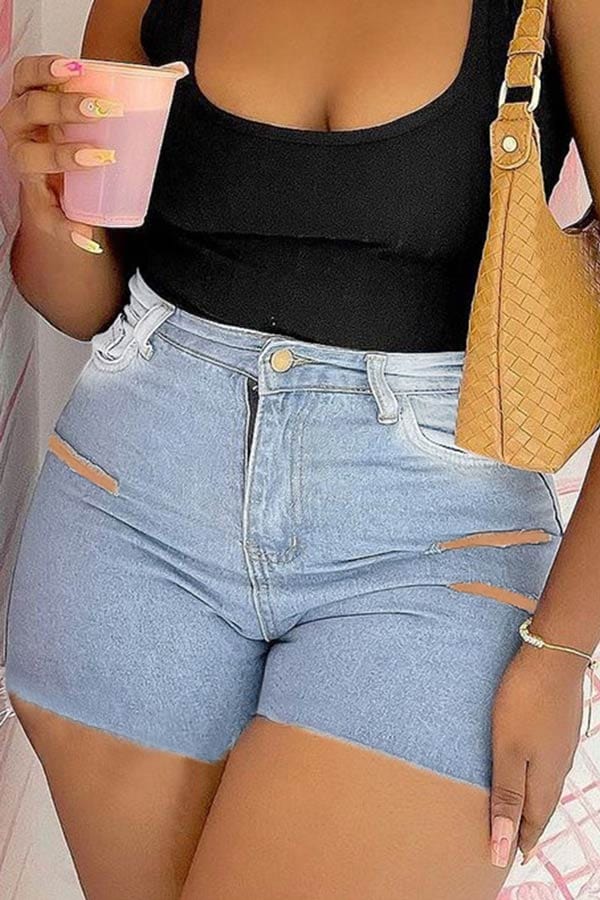 casual-solid-buttons-high-waist-shorts