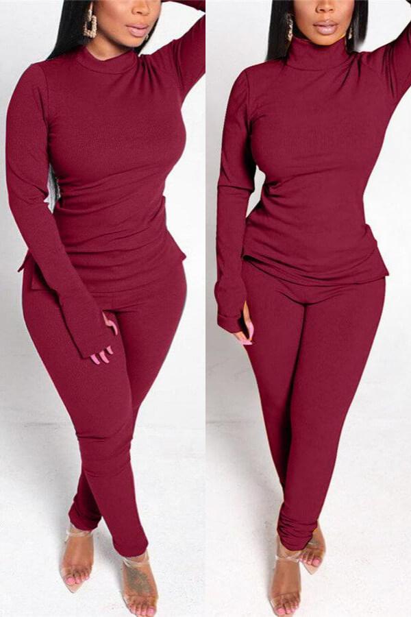 casual-solid-color-split-joint-slit-two-pieces