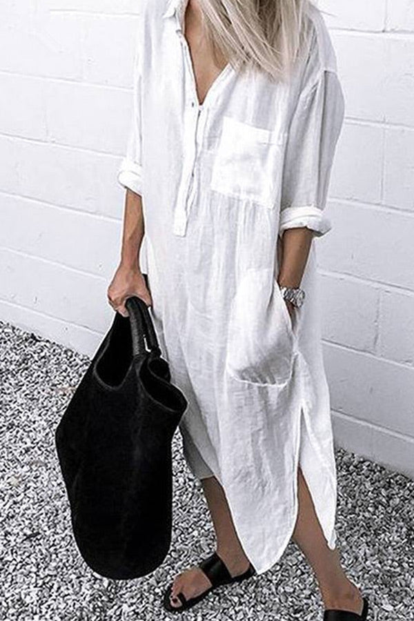 sale-fashion-style-dateoutfit-freeshipping-casual-solid-color-split-shirt-dress