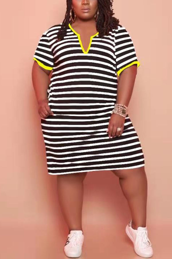 casual-v-neck-striped-plus-size-pocket-dress