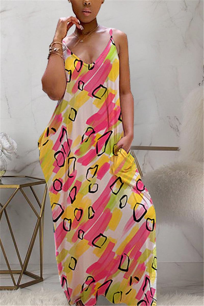 fashion-casual-v-neck-printed-sling-dress