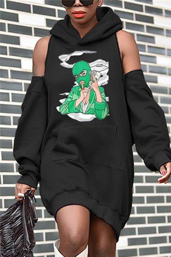 fashion-sexy-basic-hooded-collar-printed-dress