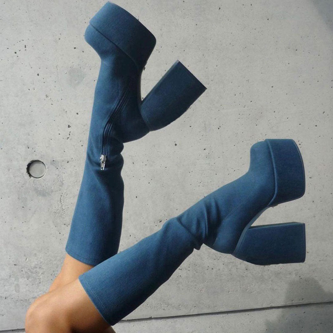 vogueregion-unique-round-toe-geometric-heel-platform-knee-high-boots-denim-blue