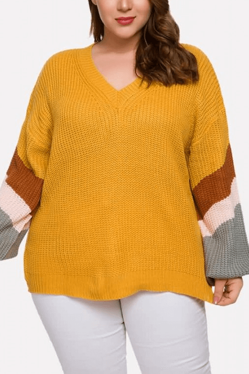 v-neck-color-matching-sweater