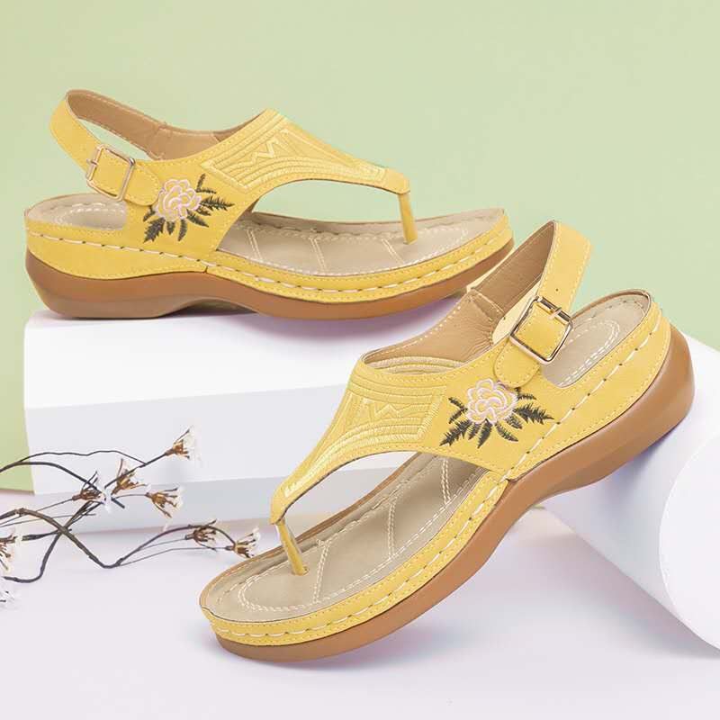 Beach Shoes Women's Sandals Ladies Clip Toe Wedges Thong Shoes 2021 Fashion Embroidery Platform Buckle Casual Female