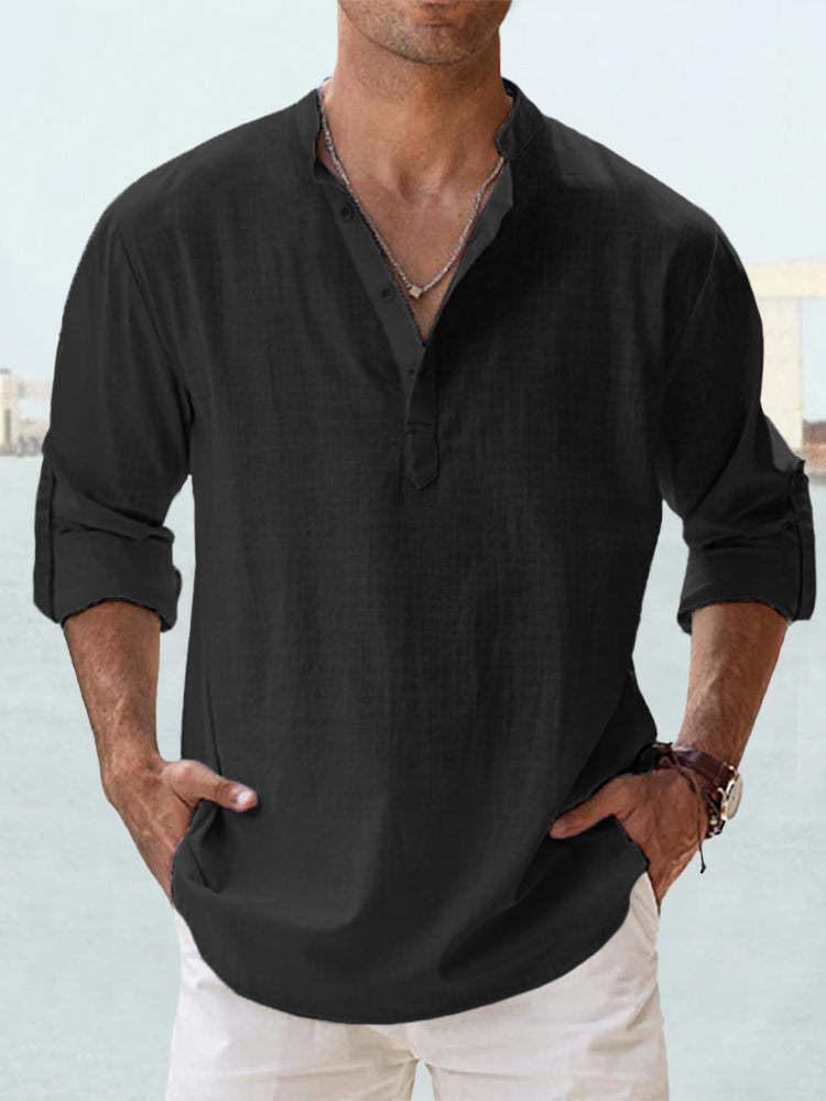 Men's  Cotton Linen Casual Long Sleeve Shirt