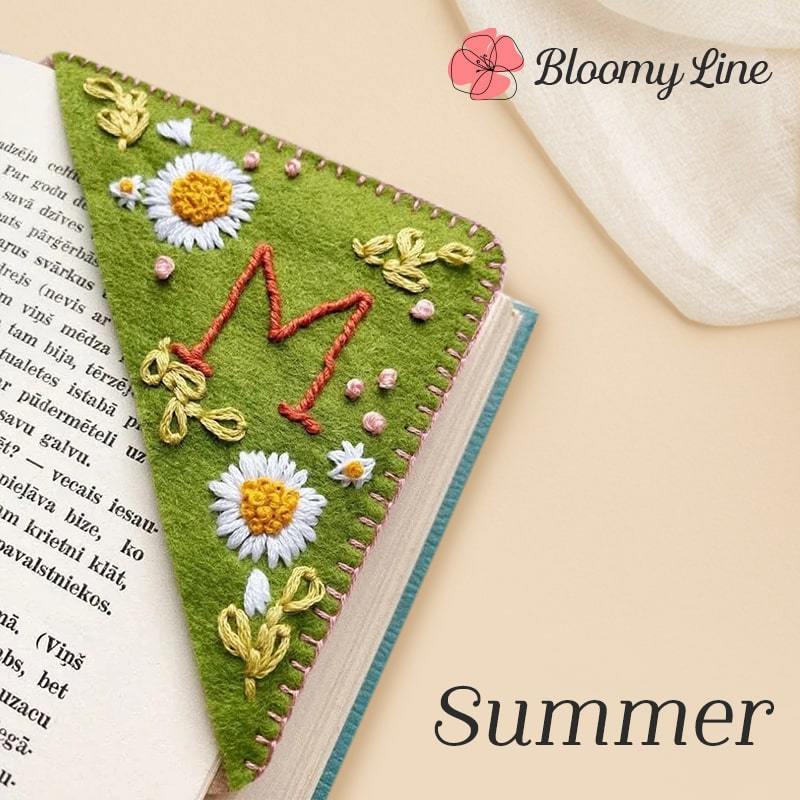 PERSONALIZED HAND EMBROIDERED CORNER BOOKMARK