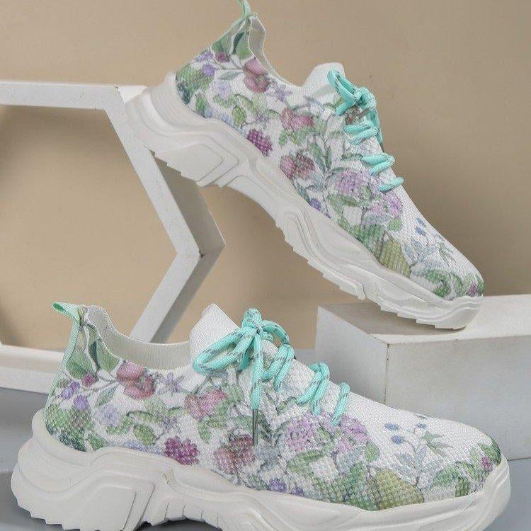 Floral Print Lace-up Breathable Sneakers