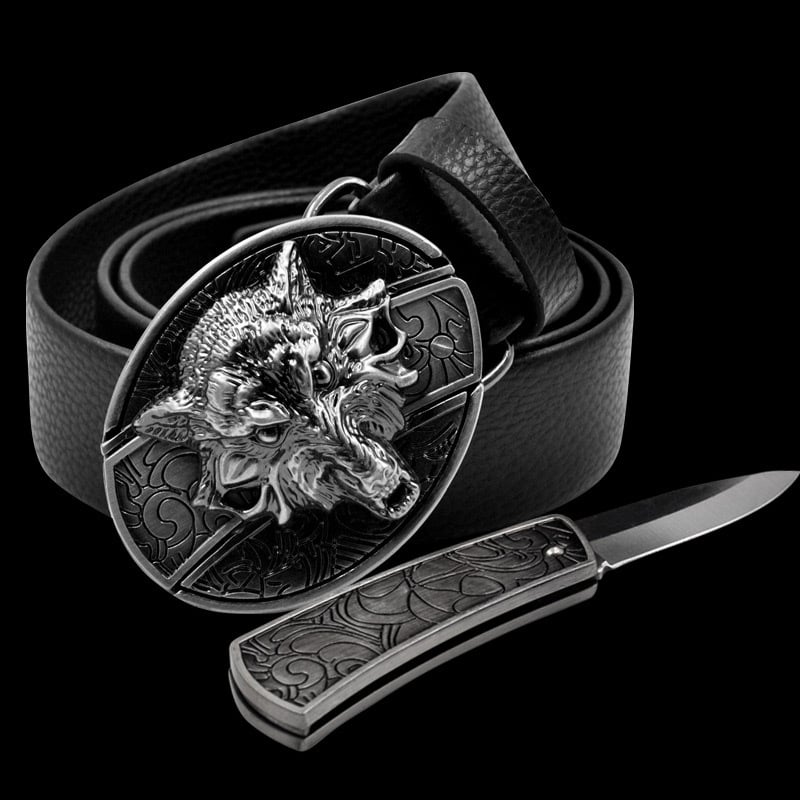 🔥LAST DAY 50% OFF🔥Fashion Punk Men's Genuine Leather Belt With Knife