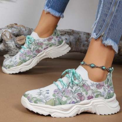 Floral Print Lace-up Breathable Sneakers