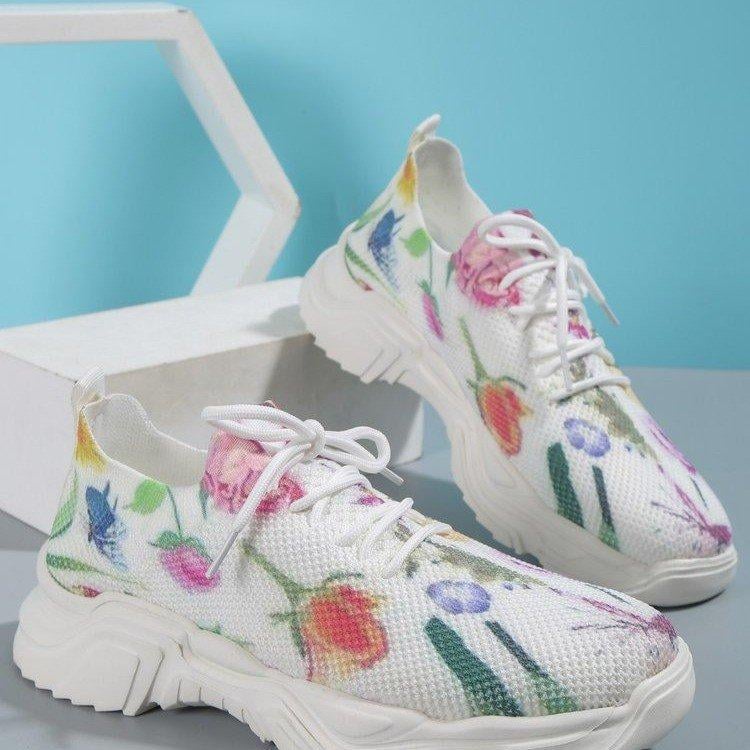 Floral Print Lace-up Breathable Sneakers