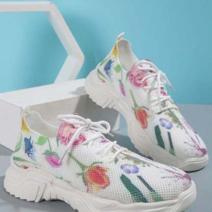 Floral Print Lace-up Breathable Sneakers