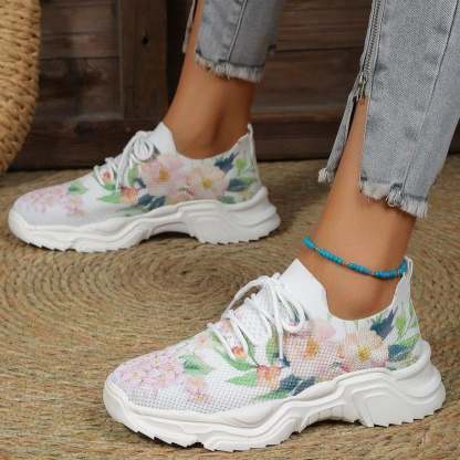 Floral Print Lace-up Breathable Sneakers
