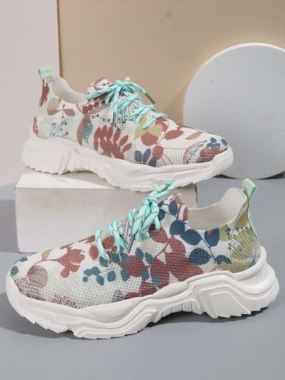 Floral Print Lace-up Breathable Sneakers