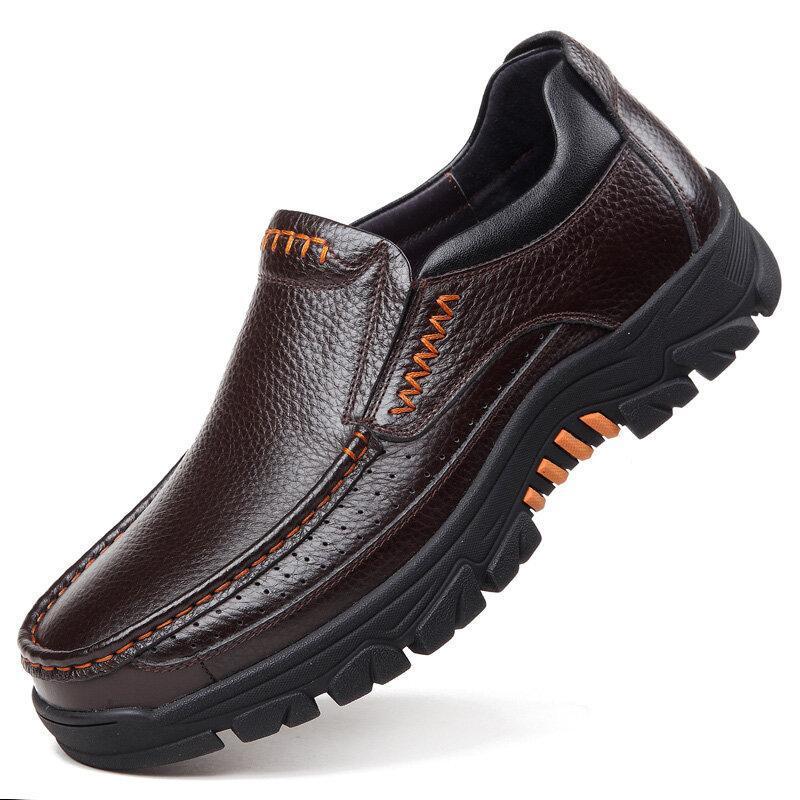 Men’s Cow Leather Waterproof Comfy Non Slip Soft Slip On Casual Shoes