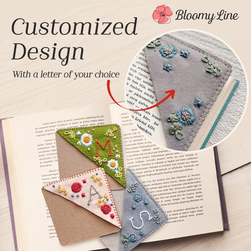 PERSONALIZED HAND EMBROIDERED CORNER BOOKMARK