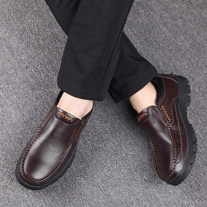 Men’s Cow Leather Waterproof Comfy Non Slip Soft Slip On Casual Shoes