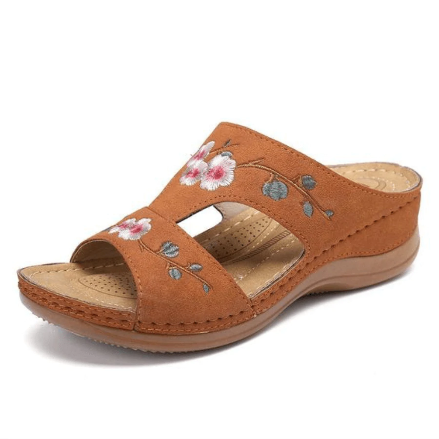 Mincino Flower Embroidered Vintage Casual Wedges Summer Sandals