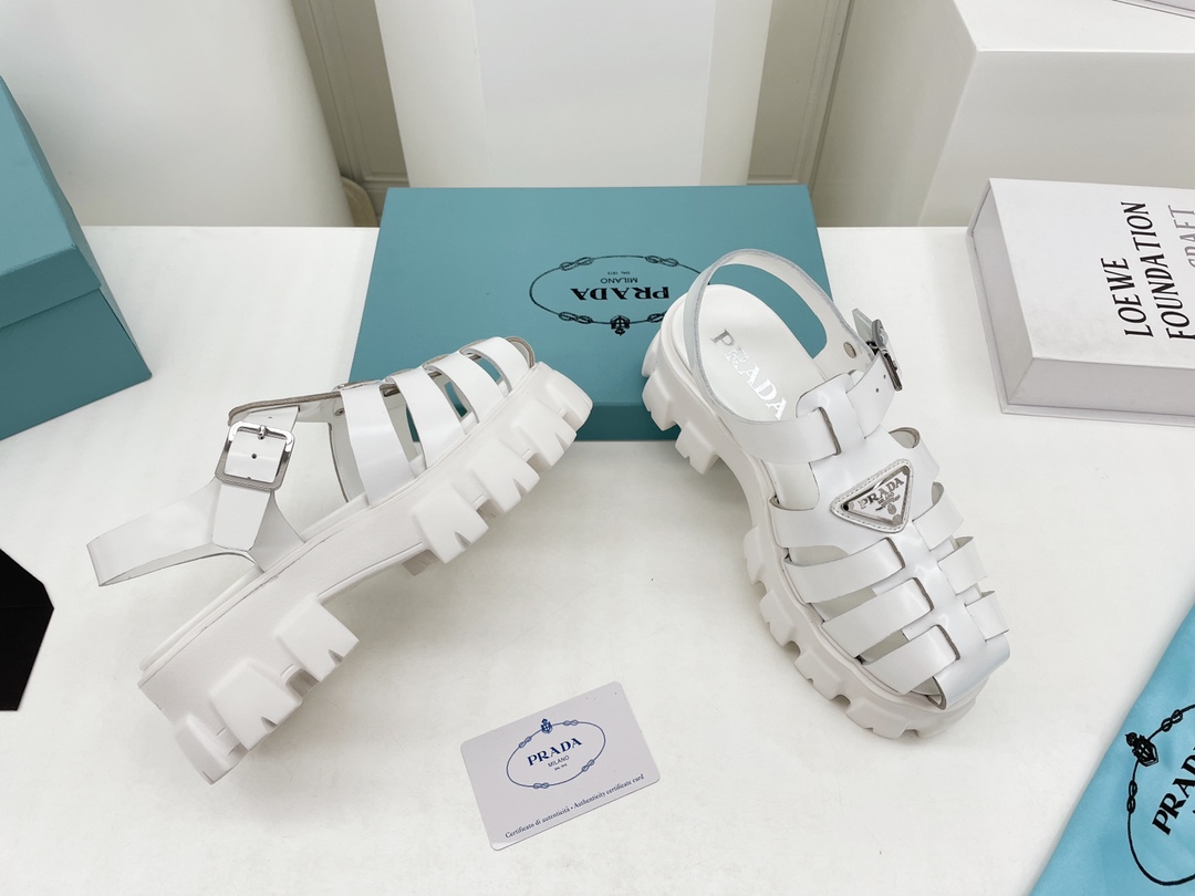 Prada 2022 Spring Latest Fashion Triangle Buckle Sandals