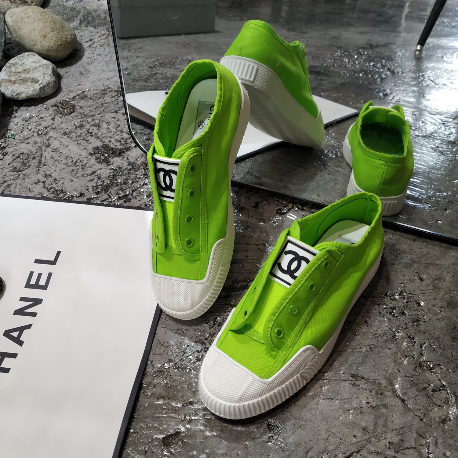 Chanel double C logo white shoes